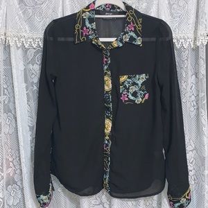 NASTY GAL Black Sheer Button Up Shirt